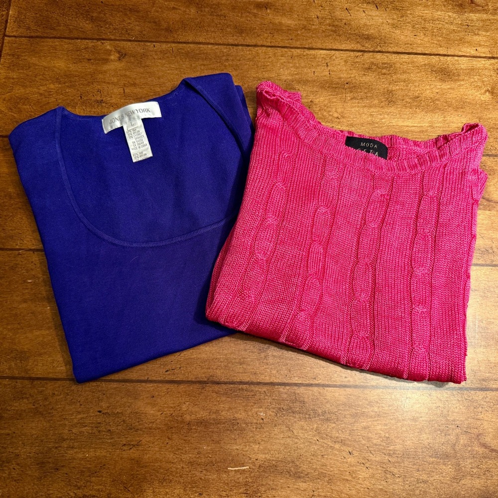 Bundle of 2 Diff. Sleeveless Sweater Shells Womens Sz L Pink+Blue Moda+Jones NY